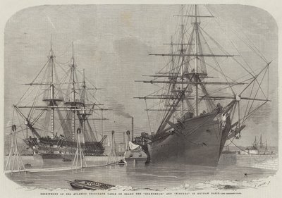 Reshipment of the Atlantic Telegraph Cable on Board the Agamemnon, and Niagara in Keyham Basin by Edwin Weedon